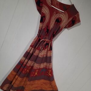 Eye Catching Women’s Red Camel Print Short-Sleeve Cotton Dress